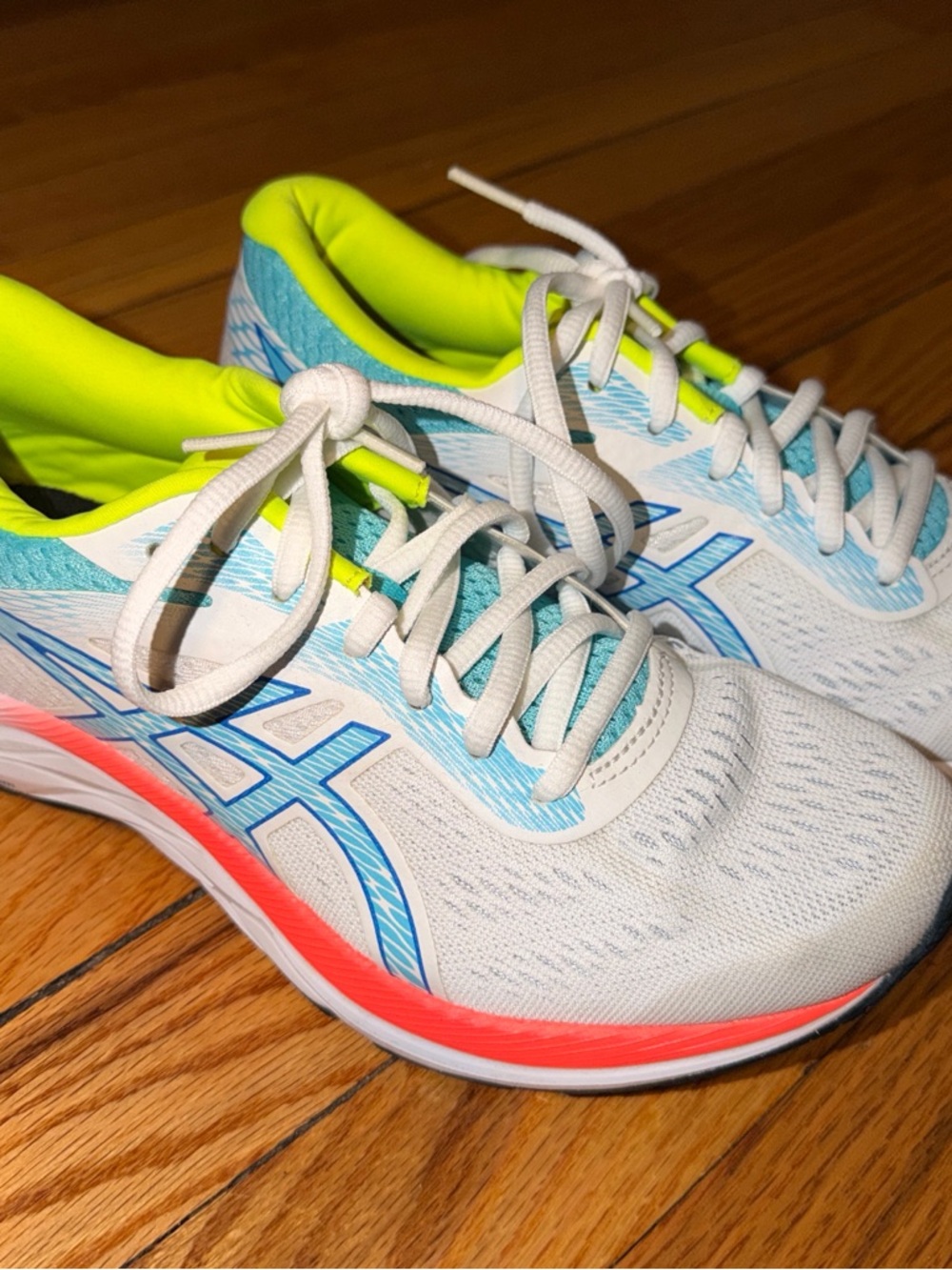 Asics White, Blue & Neon Yellow Women's Running Sneakers